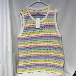 Design History Pastel combo Striped 100% cotton sleeveless sweater vest shirt 2X